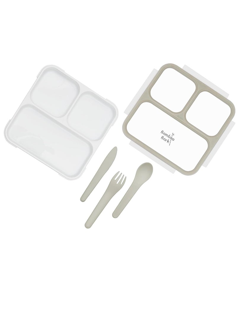 Bamboo Bark - Bamboo Bark Bento Lunch Box for Kids & Adults - Snack Box with 3 Compartments & Slim Design - Dishwasher Safe & BPA Free - Grey - Image 1