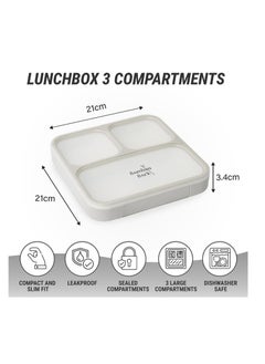 Bamboo Bark Bamboo Bark Bento Lunch Box for Kids & Adults - Snack Box with 3 Compartments & Slim Design - Dishwasher Safe & BPA Free - Grey  - Image 3