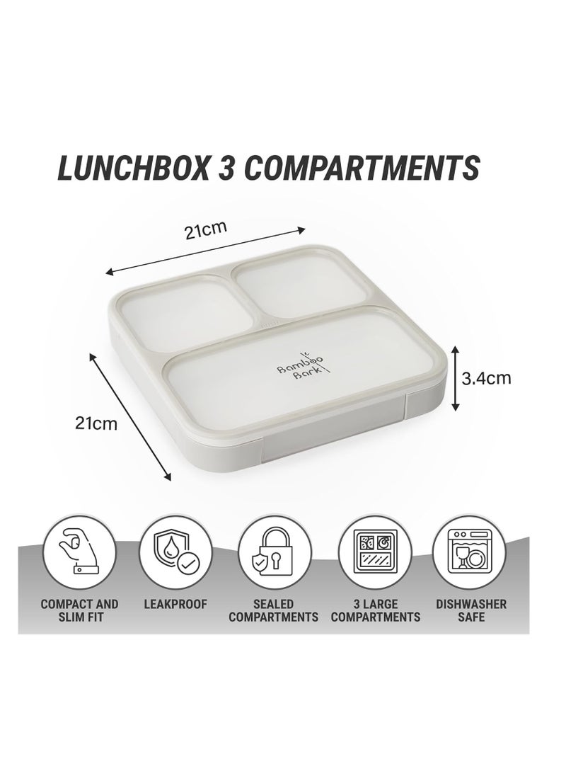 Bamboo Bark - Bamboo Bark Bento Lunch Box for Kids & Adults - Snack Box with 3 Compartments & Slim Design - Dishwasher Safe & BPA Free - Grey - Image 1