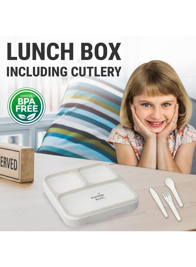 Bamboo Bark Bento Lunch Box for Kids & Adults - Snack Box with 3 Compartments & Slim Design - Dishwasher Safe & BPA Free - Grey - Image 5