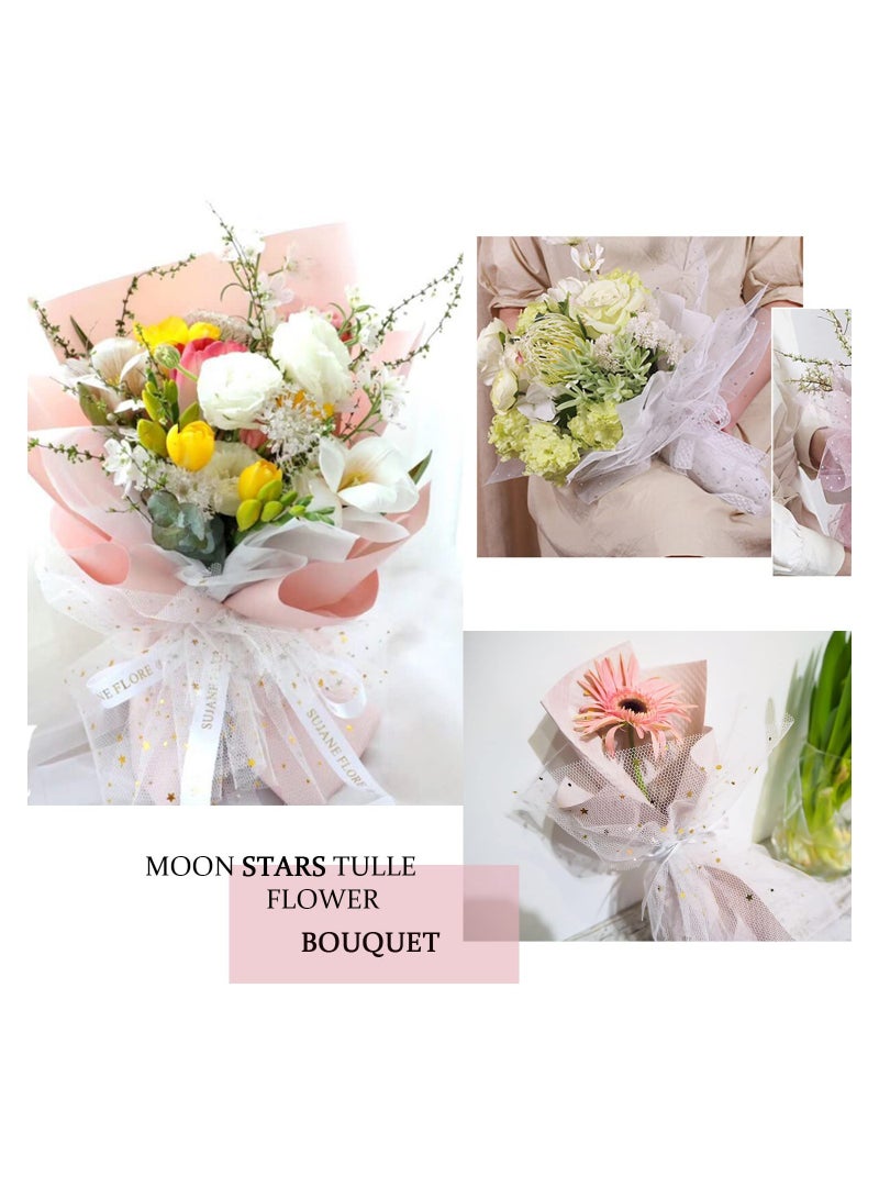2 Rolls Tulle Flower Wrapping Paper Moldable Mesh Sequin Wrappers Floral Bouquet Gift Package Paper Roll Florist Packaging Supplies for Birthday Wedding Holiday Craft Decoration, White+Black - Image 5