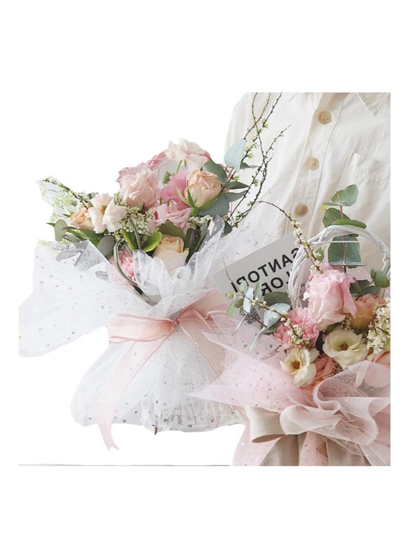 2 Rolls Tulle Flower Wrapping Paper Moldable Mesh Sequin Wrappers Floral Bouquet Gift Package Paper Roll Florist Packaging Supplies for Birthday Wedding Holiday Craft Decoration, White+Black - Image 2