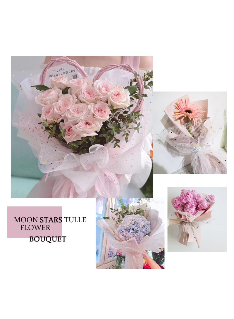2 Rolls Tulle Flower Wrapping Paper Moldable Mesh Sequin Wrappers Floral Bouquet Gift Package Paper Roll Florist Packaging Supplies for Birthday Wedding Holiday Craft Decoration, White+Black - Image 3