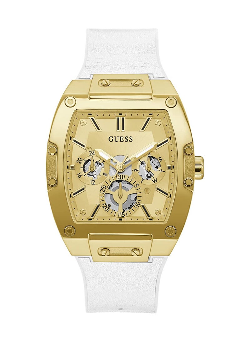 Guess Gold Tone Case White Genuine Leather men’s Watch GW0202G6 - Image 1