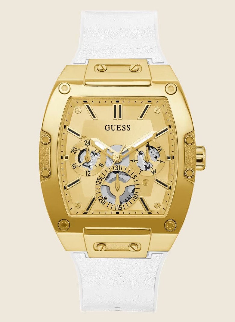 Guess Gold Tone Case White Genuine Leather men’s Watch GW0202G6 - Image 2