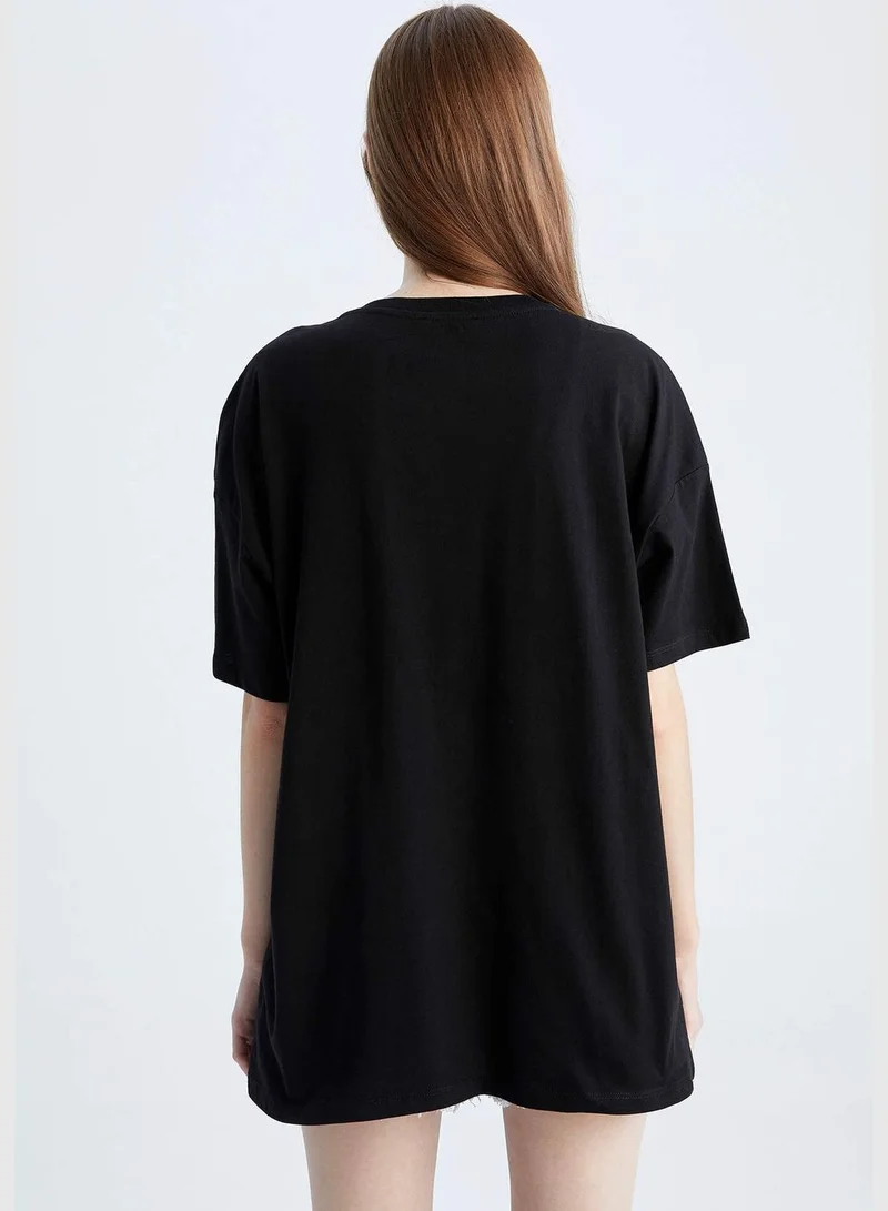 DeFacto Oversize Fit Crew Neck Short Sleeve Slogan Print T-Shirt
