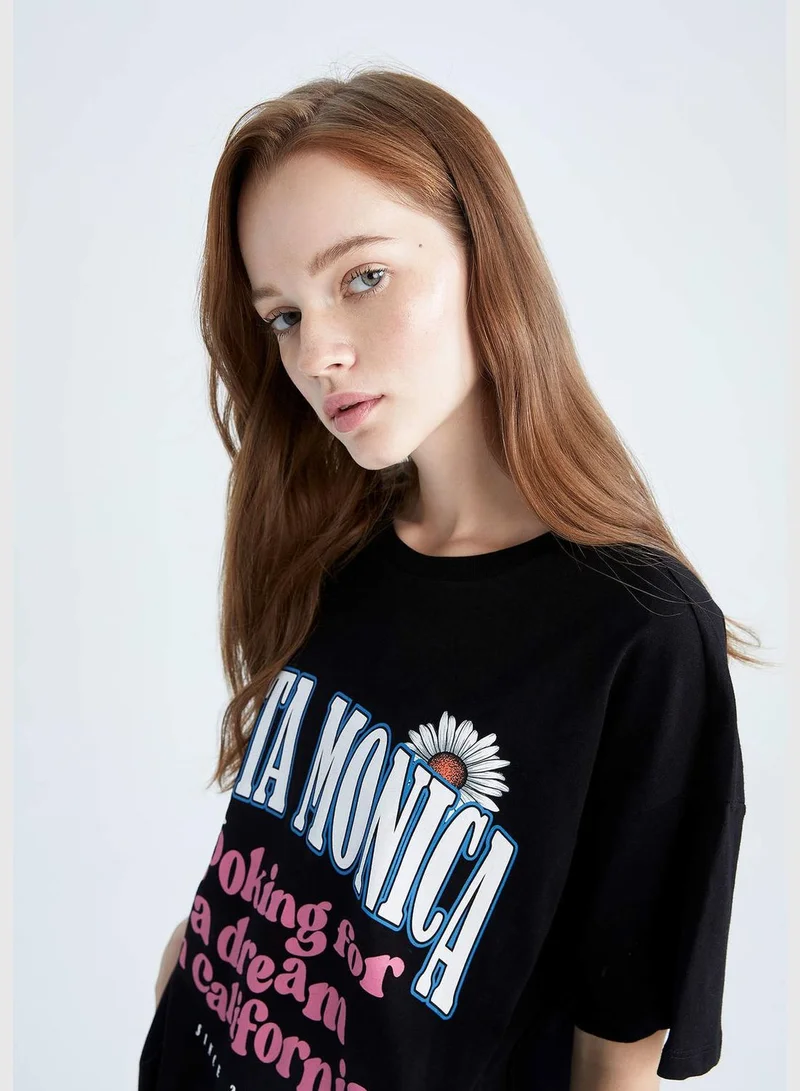 DeFacto Oversize Fit Crew Neck Short Sleeve Slogan Print T-Shirt