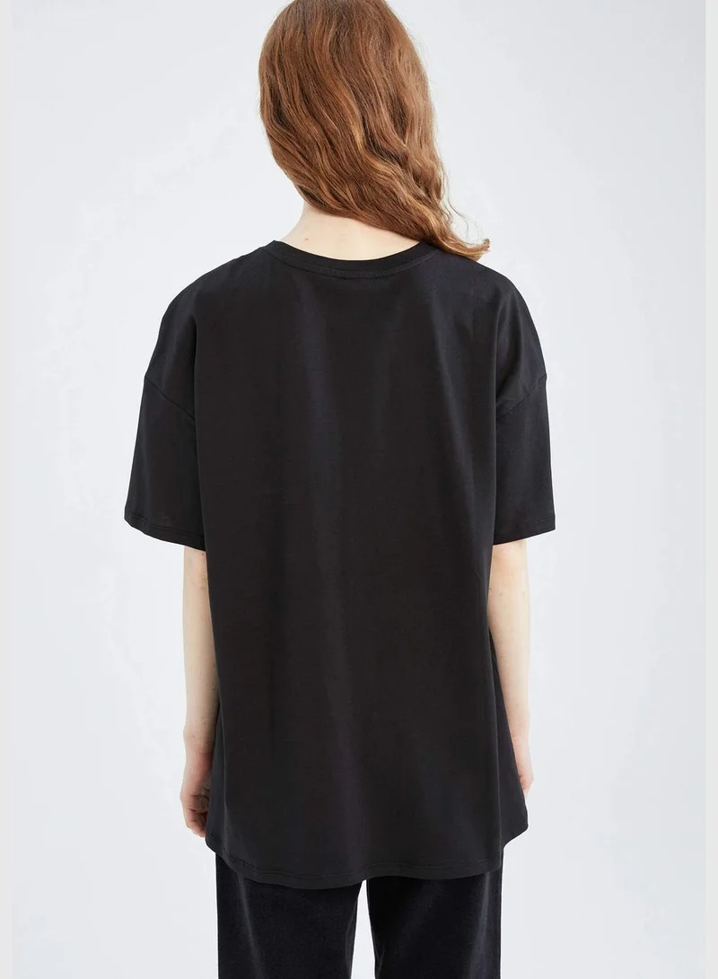 DeFacto Oversize Fit Crew Neck Short Sleeve Slogan Print T-Shirt