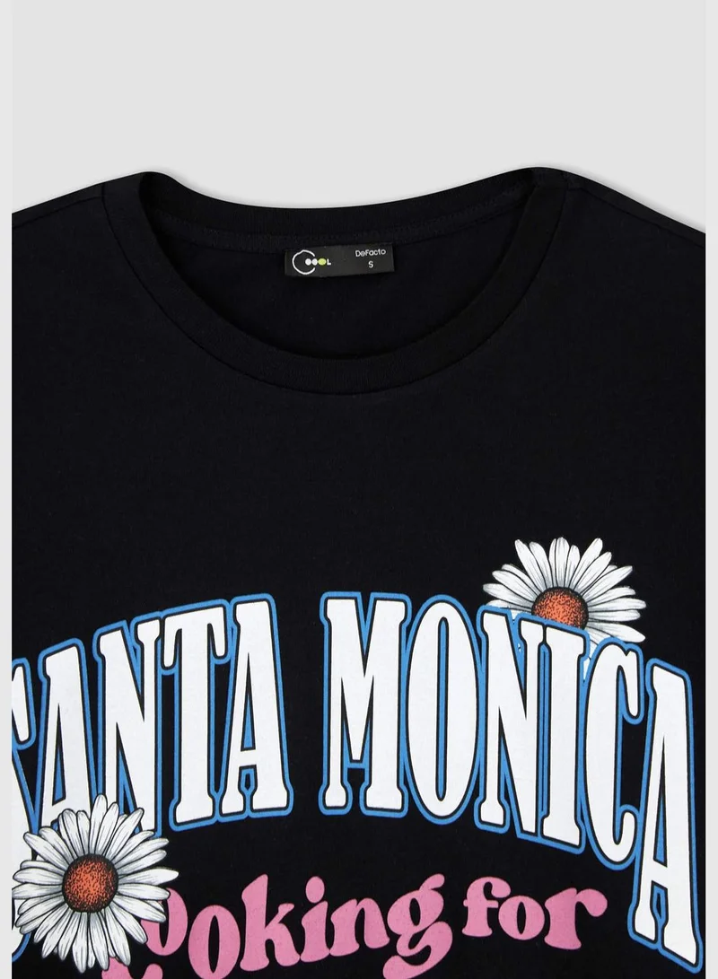 DeFacto Oversize Fit Crew Neck Short Sleeve Slogan Print T-Shirt