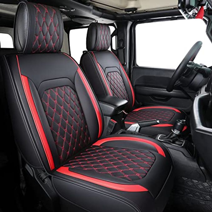 Aierxuan Jeep Wrangler Jk Jl 4-Door Seat Covers Full Set Custom Fit 2007-2025 Unlimited X Rubicon 392 Sahara Willys Sport High Altitude 4X4 Truck Pickup Waterproof Leather (Full Set/Black-R) - Image 4
