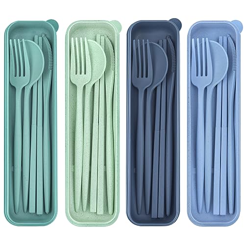 TROUSKAIG 4 Sets Reusable Utensils Set with Case,Travel Utensils with Case,Reusable Utensils for Lunch Box accessories,Portable Chopsticks Knife Fork and Spoon Lunch Utensils Set for Travel Daily Use - Image 1