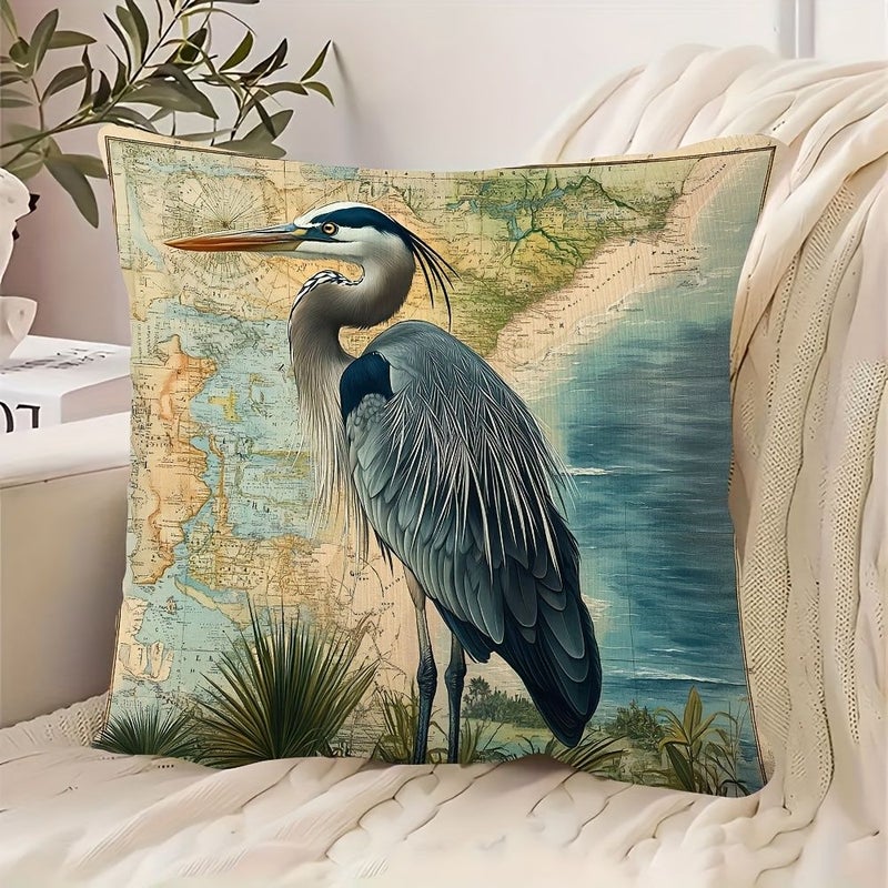 2D Flat Double Sided Elegant Crane Pillowcase 20x20 Inch Holiday Gift Cushion Cover Printed Polyester - Image 1