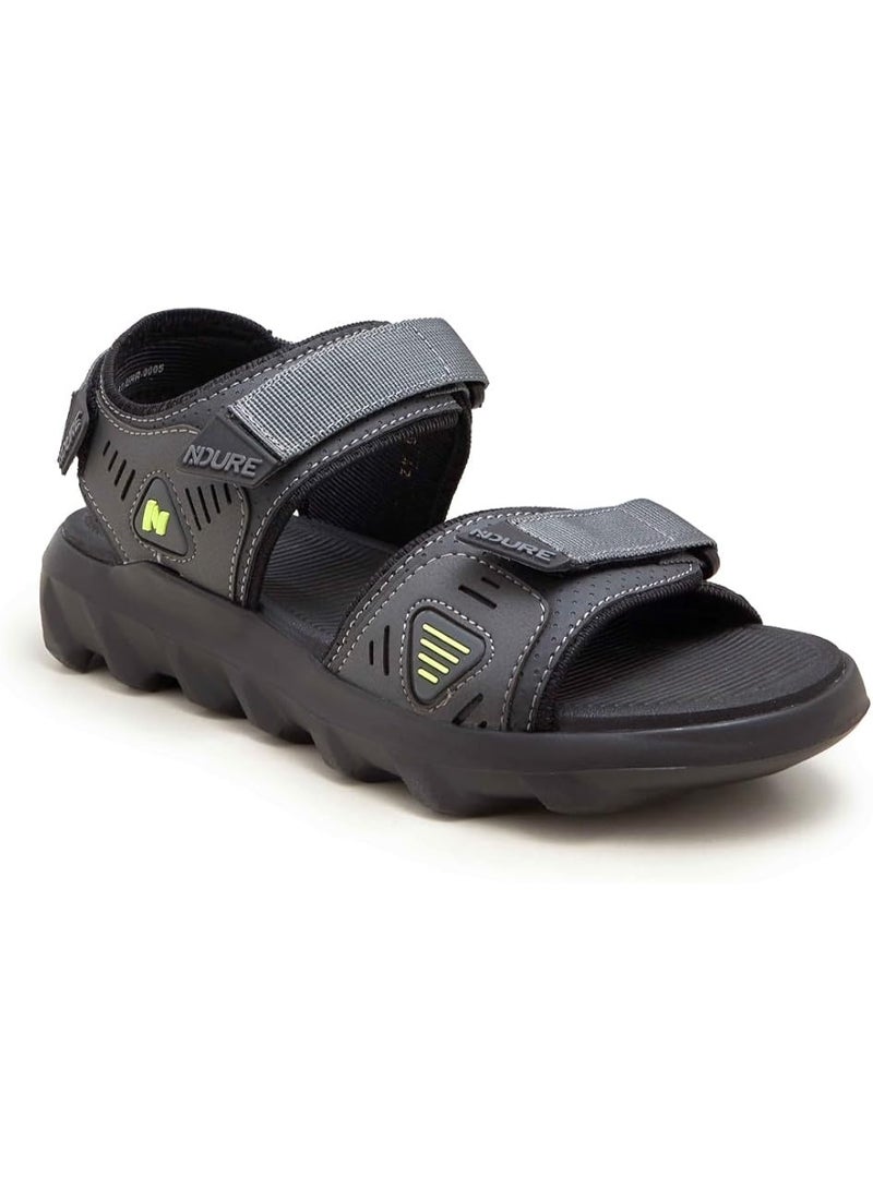 NDURE Men's PowerStride Adjustable Strappy Sandals, Grey/Black - Image 2
