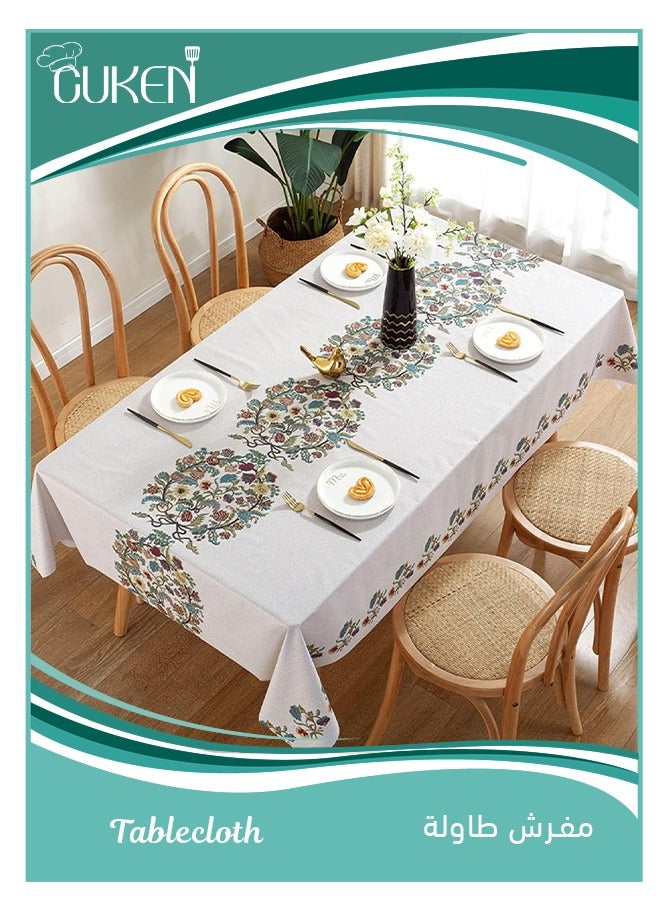 ساكن مفرش طاولة طعام مصنوع من الفينيل مقاوم للماء بنسبة 100%، مقاوم للزيوت والانسكاب، يمكن مسحه وتنظيفه من مادة PVC للنزهة الداخلية والخارجية في الصيف، مستطيل 140 × 180 سم متعدد الألوان - Image 1