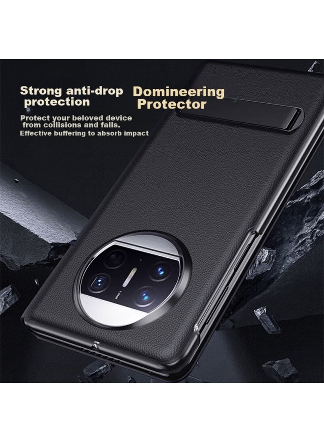كوولايف Koolife متوافق مع Huawei X3 غلاف الهاتف، Mate X3 الإصدار المحدد غلاف واقي، حماية كاملة مقاوم للصدمات غلاف هاتف بشاشة قابلة للطي، غلاف جلدي أصلي بفتحة عرض ذكية، تصميم حامل للرجال والنساء - Image 4