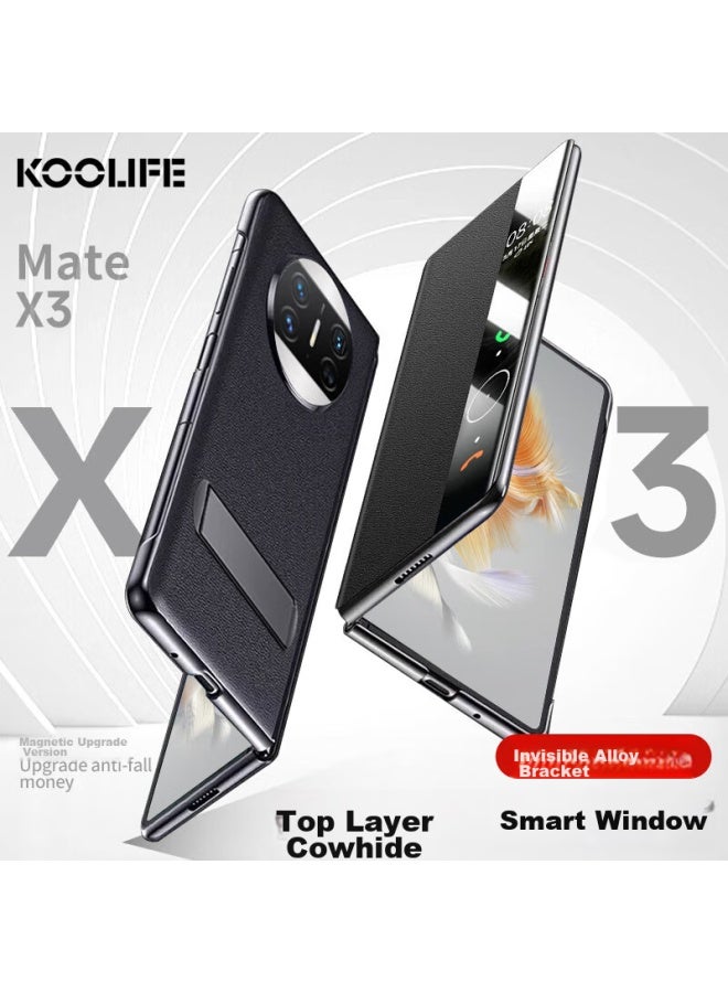 كوولايف Koolife متوافق مع Huawei X3 غلاف الهاتف، Mate X3 الإصدار المحدد غلاف واقي، حماية كاملة مقاوم للصدمات غلاف هاتف بشاشة قابلة للطي، غلاف جلدي أصلي بفتحة عرض ذكية، تصميم حامل للرجال والنساء - Image 1