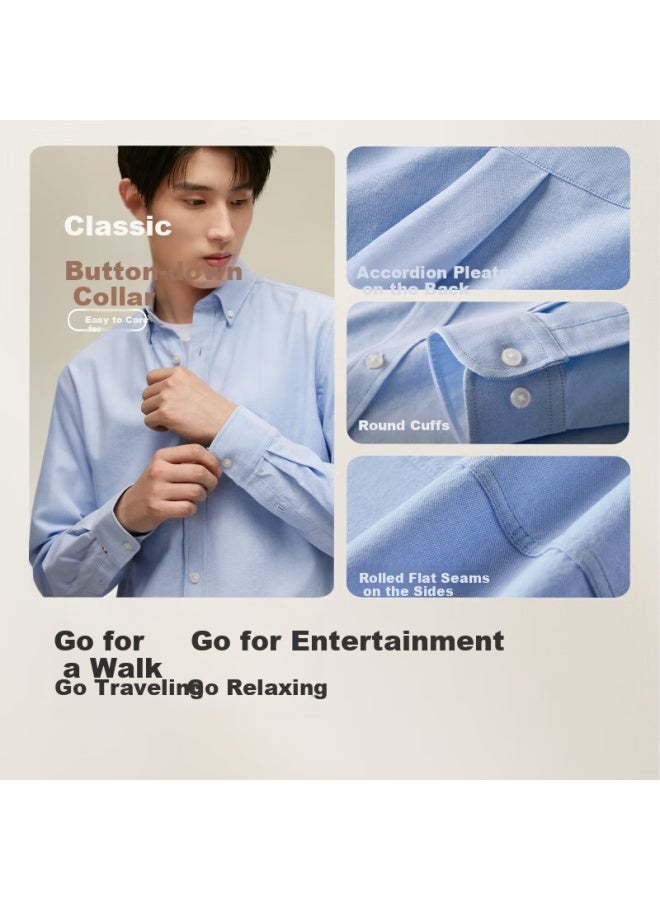 Hodo Men's Long Sleeve Cotton Shirt Spring New Business Casual Men's Striped Oxford Cloth Shirt - Image 3