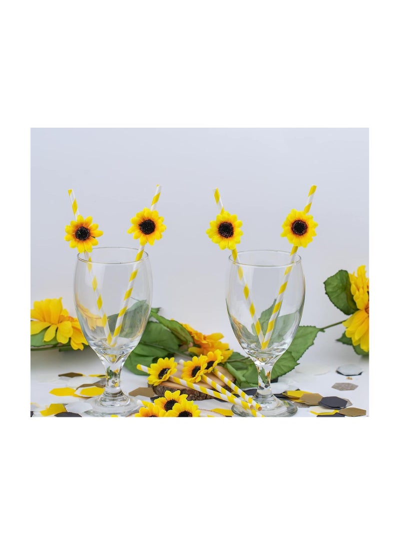 KASTWAVE Sunflower Paper Disposable Straws, Tea Party Birthday Party Decorations, Biodegradable Flower Straws for Birthday Party Supplies, 100 Pcs - Image 5