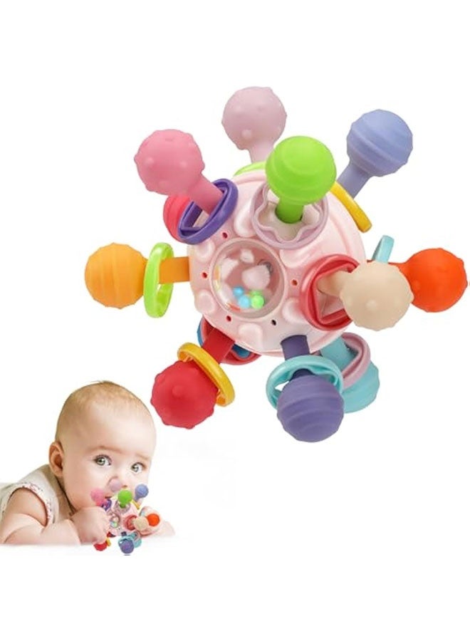 Baby Teething Toys, Baby Sensory Toys, Suitable for 0-6 6-12 Months, Suitable for 1 Year Old Boys Girls Infant Newborn 0 3 6 9 12 18 Months Toys, Baby Rattle Chew Toy - Pink  - Image 1