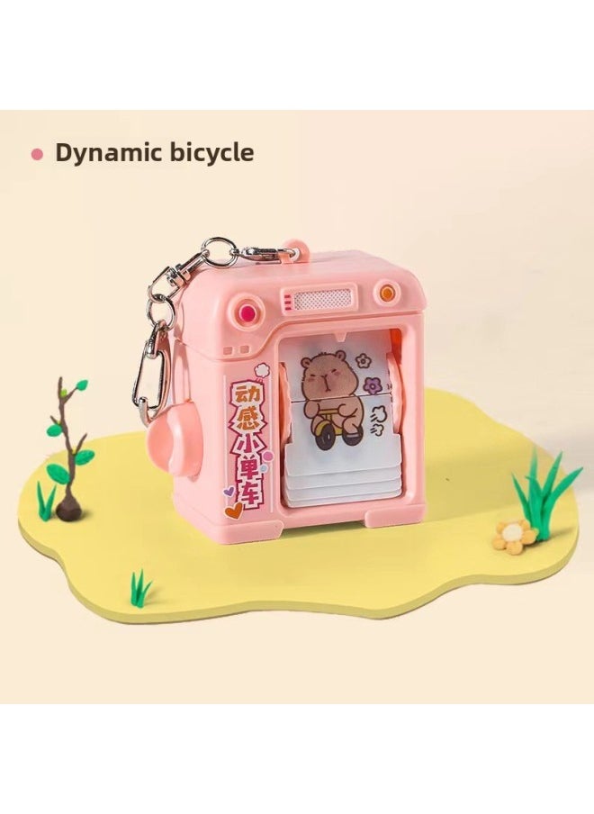 Generic - Dancing Swing Page-turning Animation Machine Peripheral Toy Keychain Female Student Schoolbag Pendant Key Chain Stall Wholesale-Color:[spinning Bicycle] Pink Capibala - Image 1