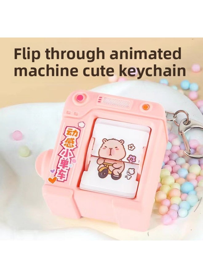 Generic - Dancing Swing Page-turning Animation Machine Peripheral Toy Keychain Female Student Schoolbag Pendant Key Chain Stall Wholesale-Color:[spinning Bicycle] Pink Capibala - Image 1