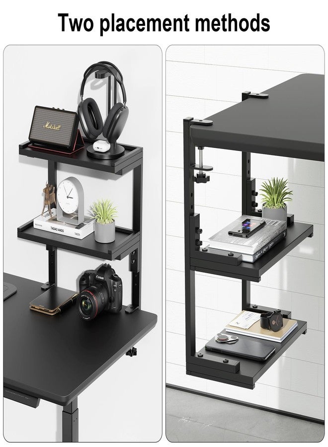 Spacrea clamp on Desk Shelf, 2 Tier Office Desk Organizer and Accessories, Wood Desktop Supplies Storage Rack, Desk Organizers and Accessories (Black) - Image 3