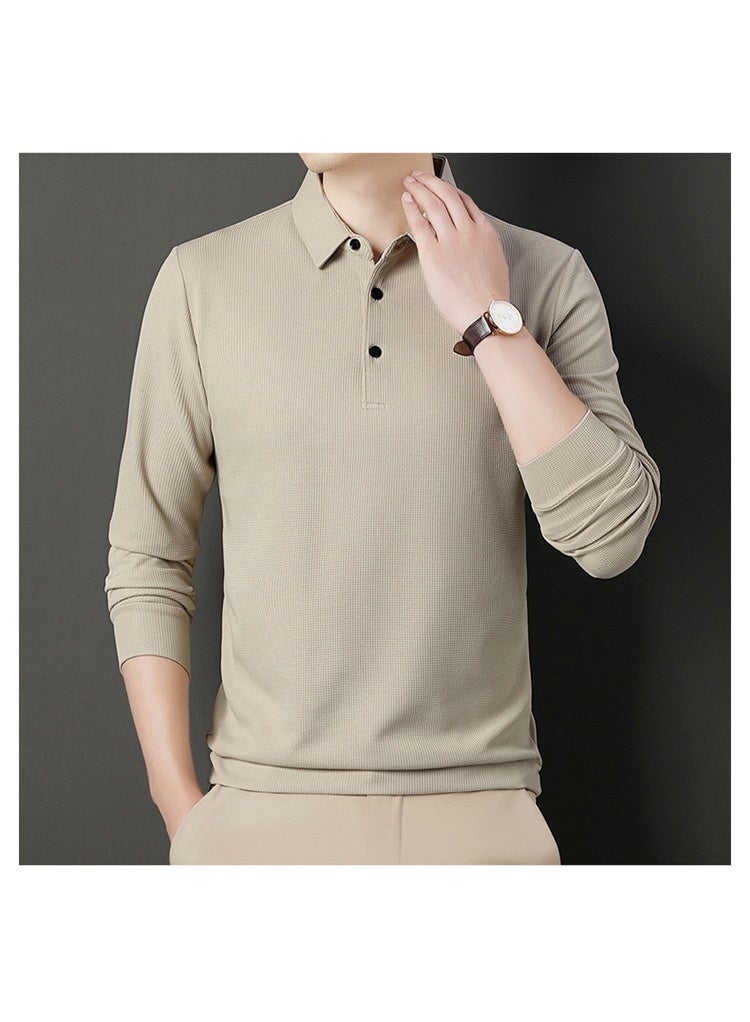 Spring Autumn  Men's Long-sleeved Polo Shirt Business Casual Slim Top Classic Solid Color Male Brand Tees - Image 2