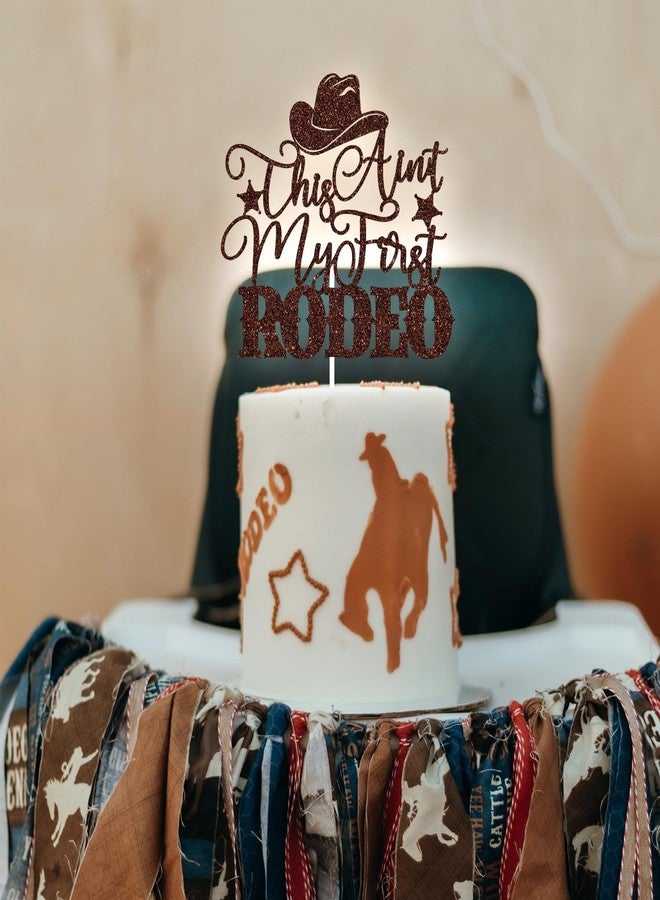 PYBHILK Brown Glitter This Ain't My First Rodeo Cake Topper, How the West was Two/My 2nd Rodeo, Western Cowboy 2nd Birthday Party Decorations Supplies - Image 3
