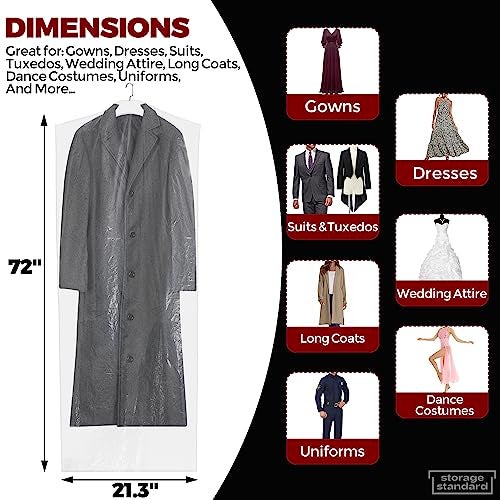 Storage Standard 60-Pack Extra Long Dry Cleaning Bags for Clothes 72-Inch Long - Clear Plastic Garment Bags for Hanging Clothes, Dry Cleaner Plastic Clothing Cover for Suits, Gowns, Coat, Dance Costumes & Long Dresses - Image 4