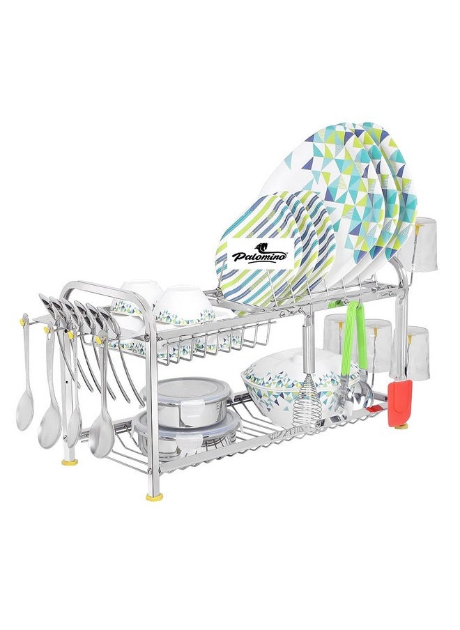 Palomino - Palomino 2 Layer Stainless Steel Wall Mount Kitchen Dish Rack Plate Cutlery Stand (12 x 21 in, Silver) - Image 1