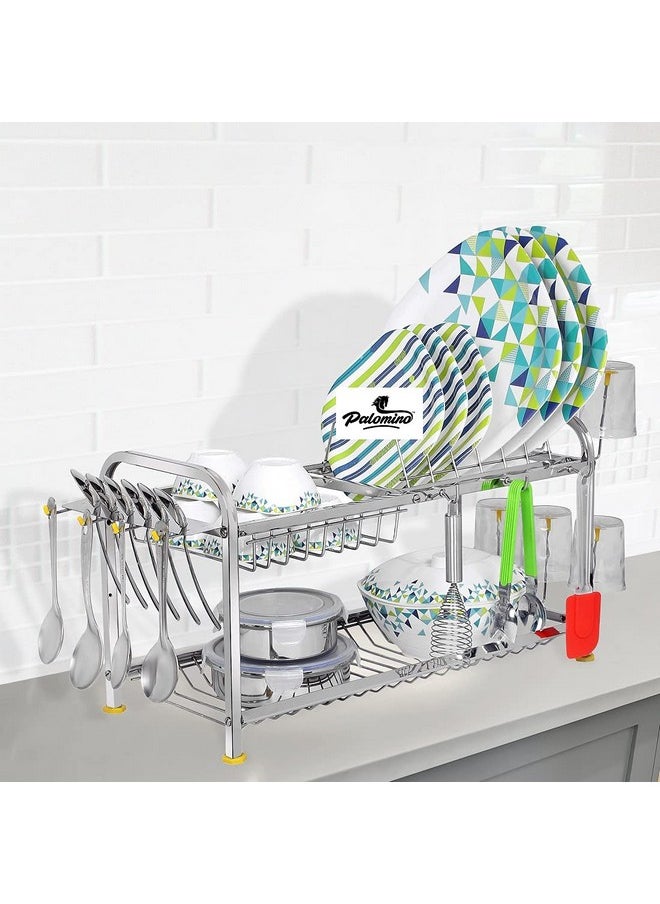 Palomino - Palomino 2 Layer Stainless Steel Wall Mount Kitchen Dish Rack Plate Cutlery Stand (12 x 21 in, Silver) - Image 1