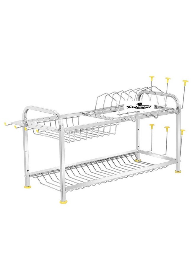 Palomino - Palomino 2 Layer Stainless Steel Wall Mount Kitchen Dish Rack Plate Cutlery Stand (12 x 21 in, Silver) - Image 1