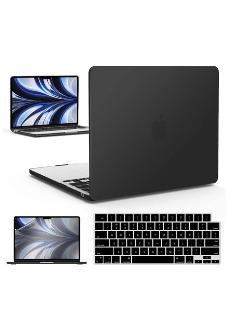 3 in 1 Bundle Rubberized Case Compatible with M2 MacBook Air 13.6 inch 2022 A2681 M2 Chip and 2024 A3113 M3 Chip and 2025 A3240  M4 Chip , Plastic Hard Shell Case with Keyboard Cover & Screen Protector , Matte Black