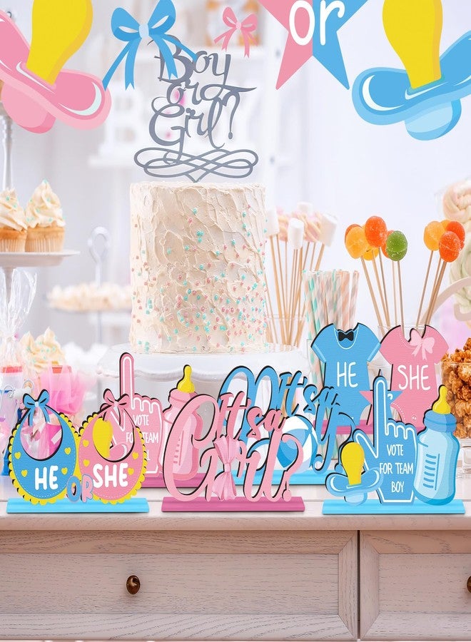 Pickmesh 6 Pcs Baby Gender Reveal Table Wooden Centerpieces Blue and Pink Gender Reveal Party Table Decorations Sign for He or She Boy or Girl Baby Shower Newborn Party Supplies - Image 5