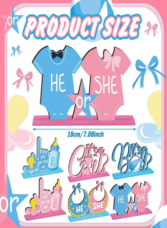Pickmesh 6 Pcs Baby Gender Reveal Table Wooden Centerpieces Blue and Pink Gender Reveal Party Table Decorations Sign for He or She Boy or Girl Baby Shower Newborn Party Supplies - Image 2