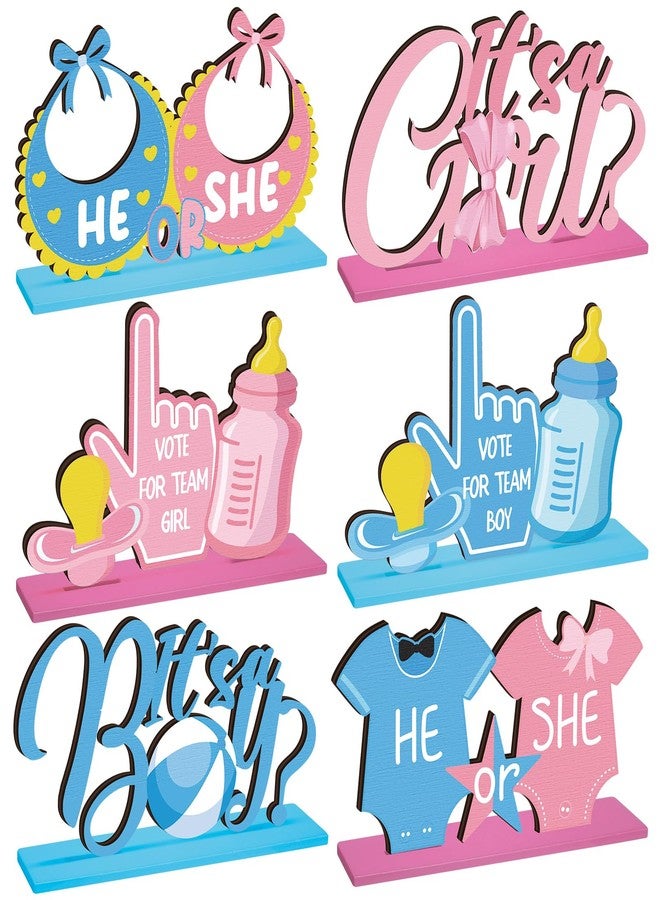 Pickmesh 6 Pcs Baby Gender Reveal Table Wooden Centerpieces Blue and Pink Gender Reveal Party Table Decorations Sign for He or She Boy or Girl Baby Shower Newborn Party Supplies - Image 1