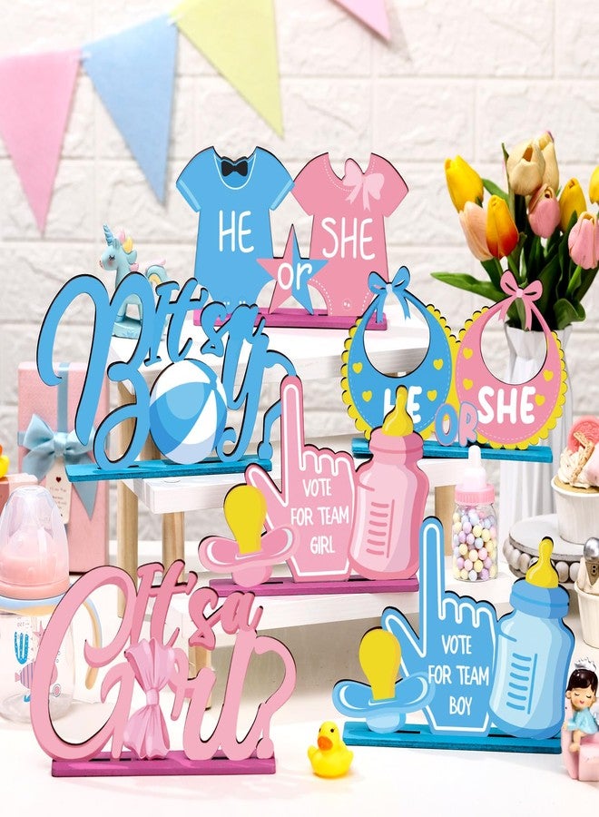 Pickmesh 6 Pcs Baby Gender Reveal Table Wooden Centerpieces Blue and Pink Gender Reveal Party Table Decorations Sign for He or She Boy or Girl Baby Shower Newborn Party Supplies - Image 3
