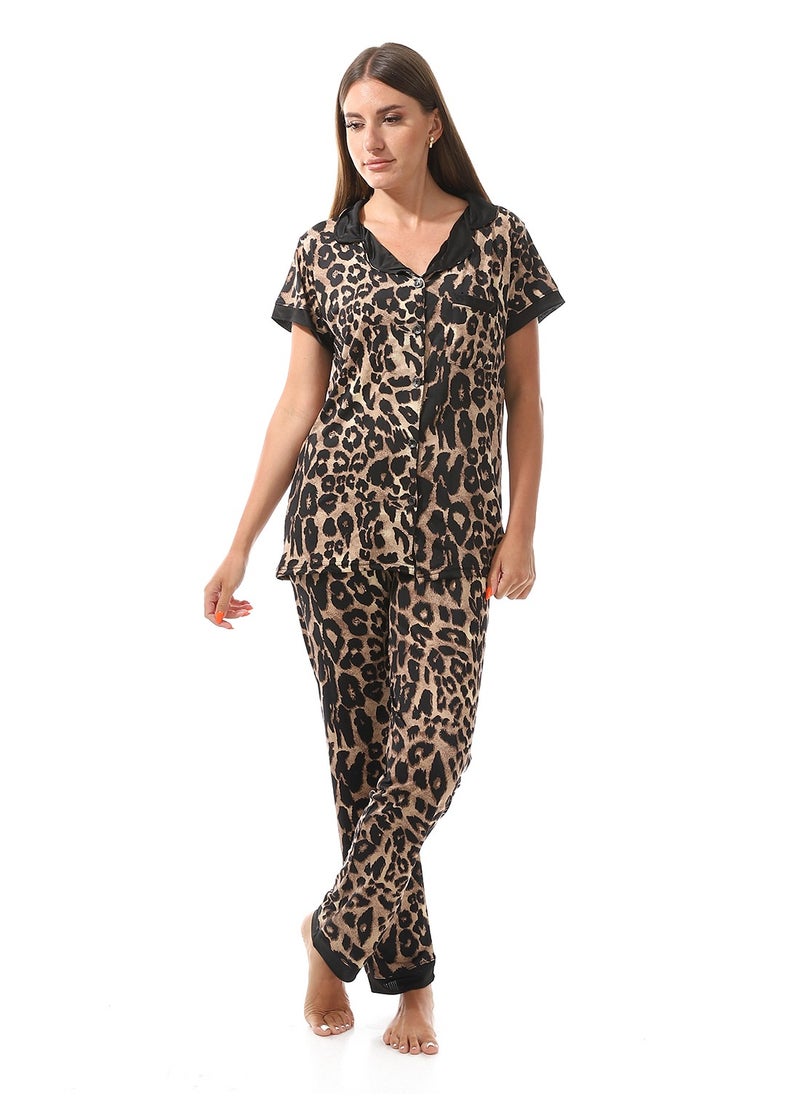 Caesar - Women Pajama Set With Pants And Button Design - Image 1