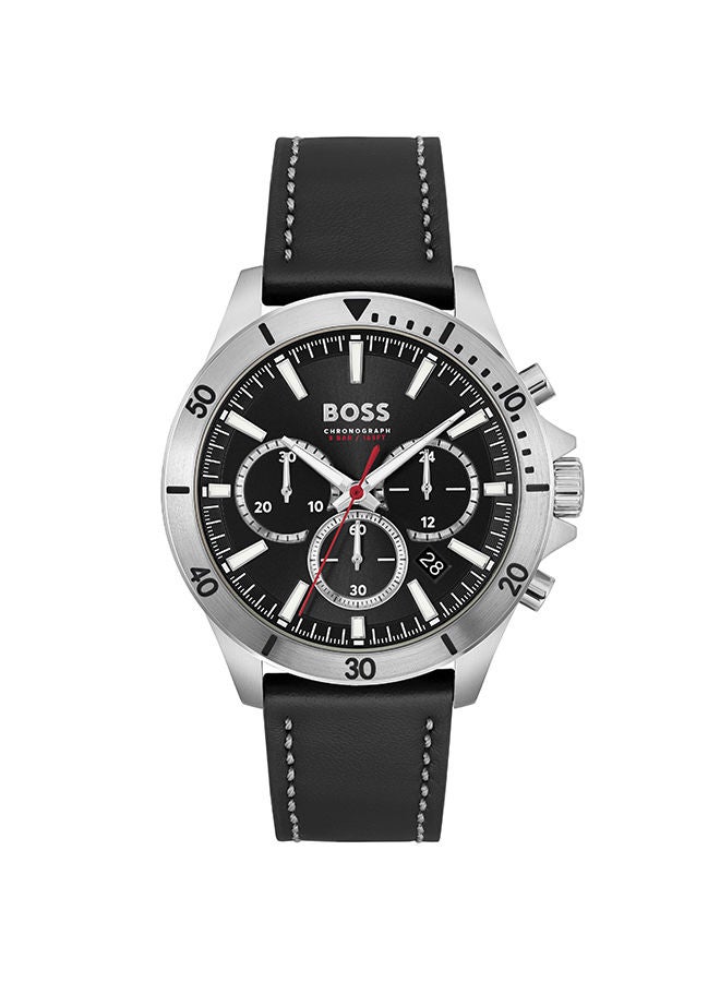 HUGO BOSS Men Chronograph Round Shape Leather Wrist Watch 45 mm - Image 1