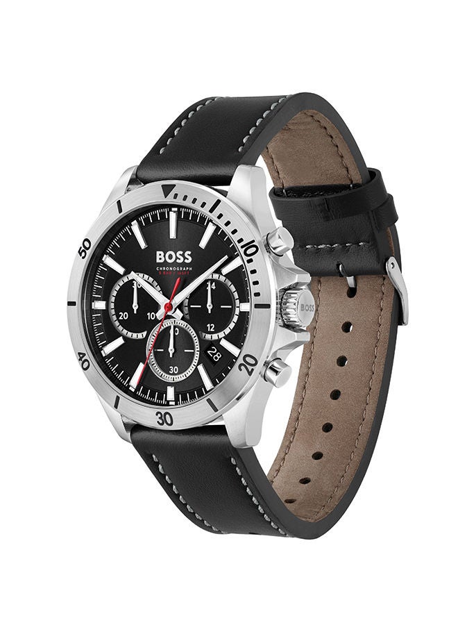 HUGO BOSS Men Chronograph Round Shape Leather Wrist Watch 45 mm - Image 2