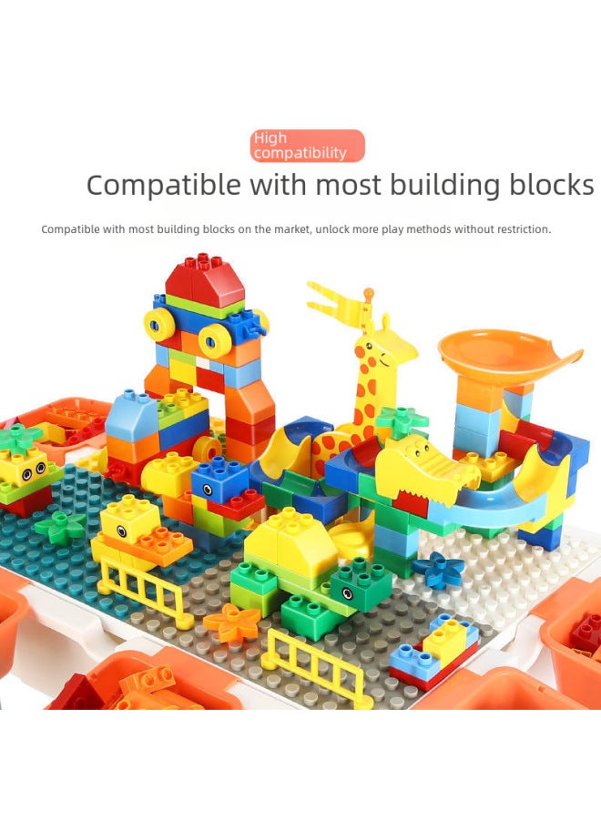 طاولة كتلة جسيمات كبيرة متوافقة مع مجموعة ليغو للأولاد والبنات لعبة رياض الأطفال لعبة رسم الطاولة - اللون: طاولة طويلة كبيرة جدًا + 4 ارتفاع للتخزين + 386 كرسيين - Image 3