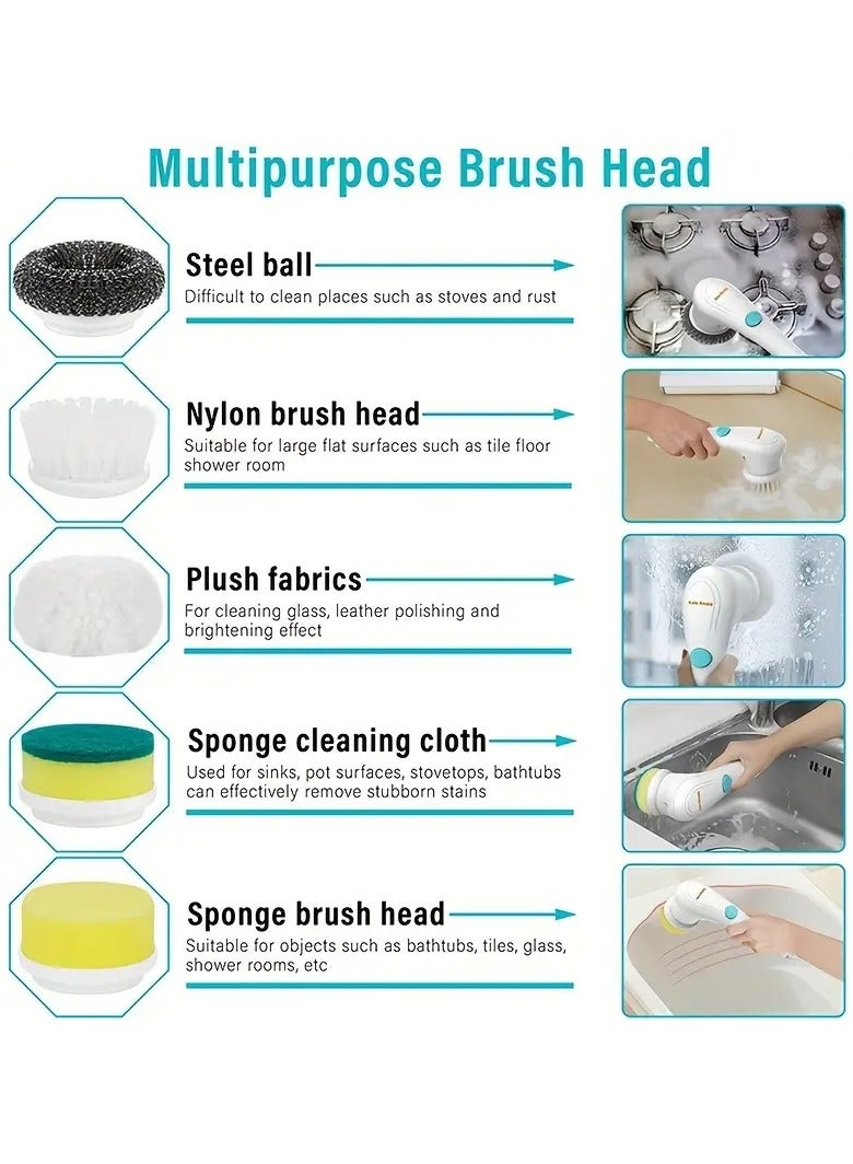 Goolsky A Cordless Handheld Cleaning Brush with 5 Interchangeable Brush Heads, a Portable Rotating Scrubber, Suitable for Use in Bathrooms, Bathtubs, Wall Tiles, Floors, And Kitchens.  - Image 4