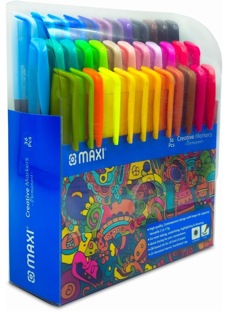 Maxi Creative Permanent Marker Bullet Slim 36Pcs Assorted Colours Works Well On Paper Canvas Plastic Fabric Crafts Stones Glass Metal Wood And Most Other Surfaces - Image 2