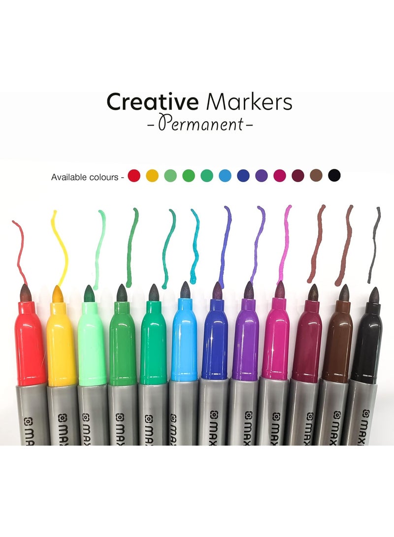Maxi Creative Permanent Marker Bullet Slim 36Pcs Assorted Colours Works Well On Paper Canvas Plastic Fabric Crafts Stones Glass Metal Wood And Most Other Surfaces - Image 3