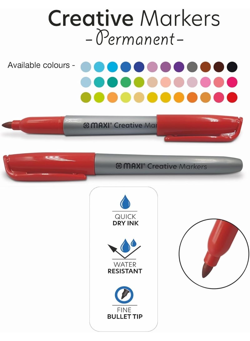Maxi Creative Permanent Marker Bullet Slim 36Pcs Assorted Colours Works Well On Paper Canvas Plastic Fabric Crafts Stones Glass Metal Wood And Most Other Surfaces - Image 4