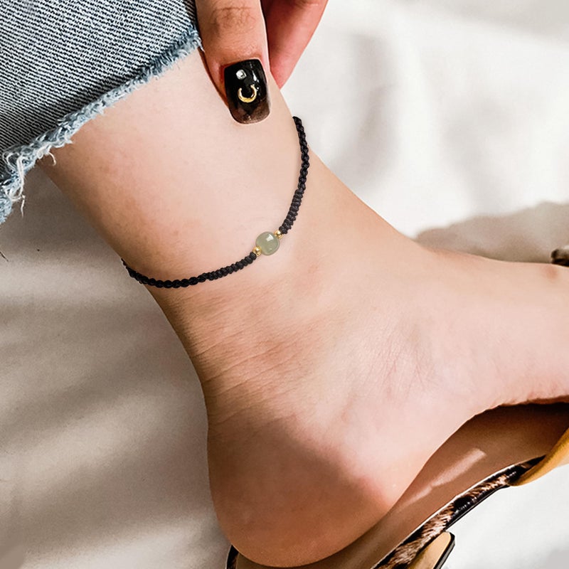 Chiorgone Hetian Jade Ankle Bracelet â€“ Lucky Chinese Zodiac Protection Bracelet with Black Braided Cord, Hotan Jade Spacer Beads (Feng Shui Gift for Women, Minimalist Style) - Image 3