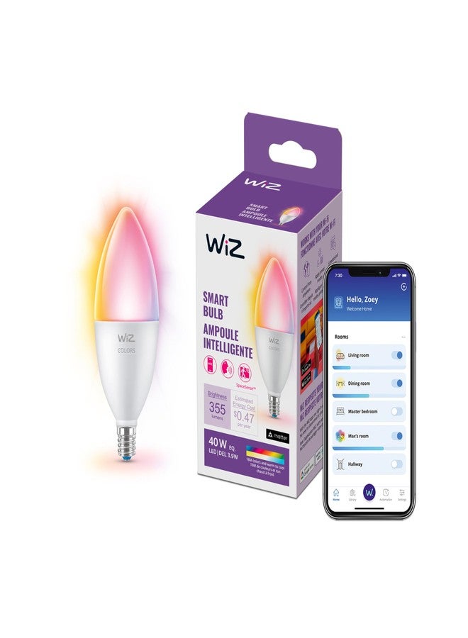 WiZ 60W B12 Color LED Smart Candle-Shaped Bulb - Pack of 1 - E26, Indoor - Connects to Your Existing Wi-Fi - Control with Voice or App + Activate with Motion - Matter Compatible