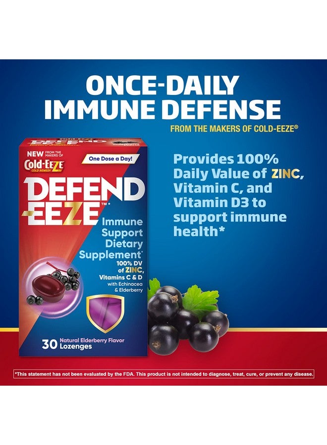 Cold-EEZE Defendeeze Immune Support Dietary Supplement Lozenges 100% Daily Value Of Zinc Vitamins C & D Per Dose With Echinacea & Elderberry Elderberry Flavor 30 Lozenges - Image 3