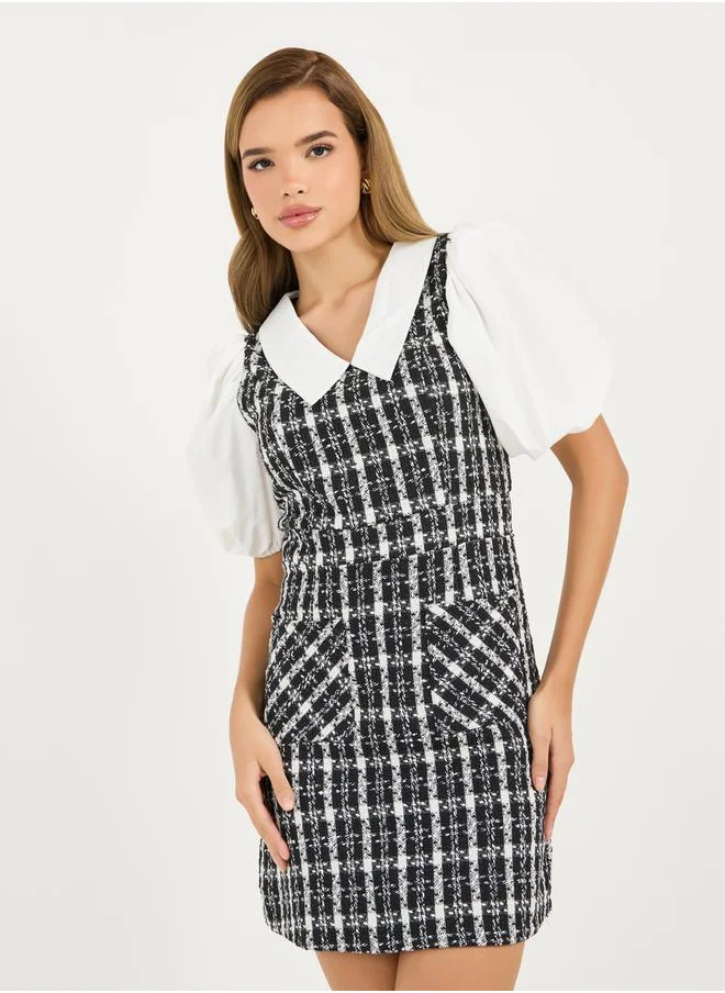 Styli Checked Pattern Tweed Mini Dress