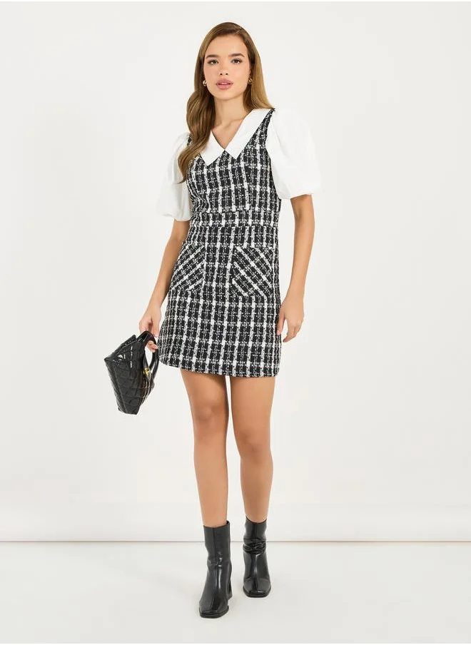 Styli Checked Pattern Tweed Mini Dress